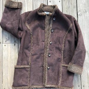 LL Bean Brown Coat Sherpa Fleece Lined Faux Suede